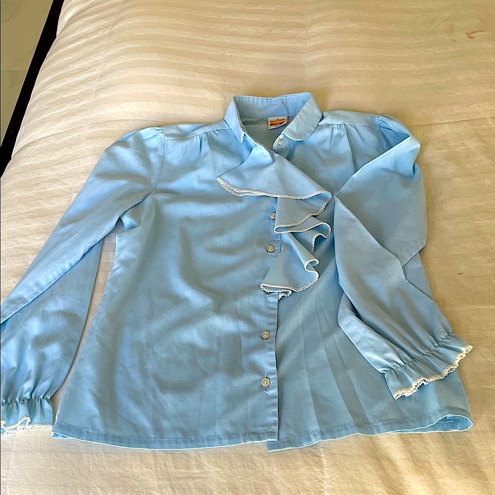 Wrangler Western Vintsge Sky Blue Ruffled Blouse